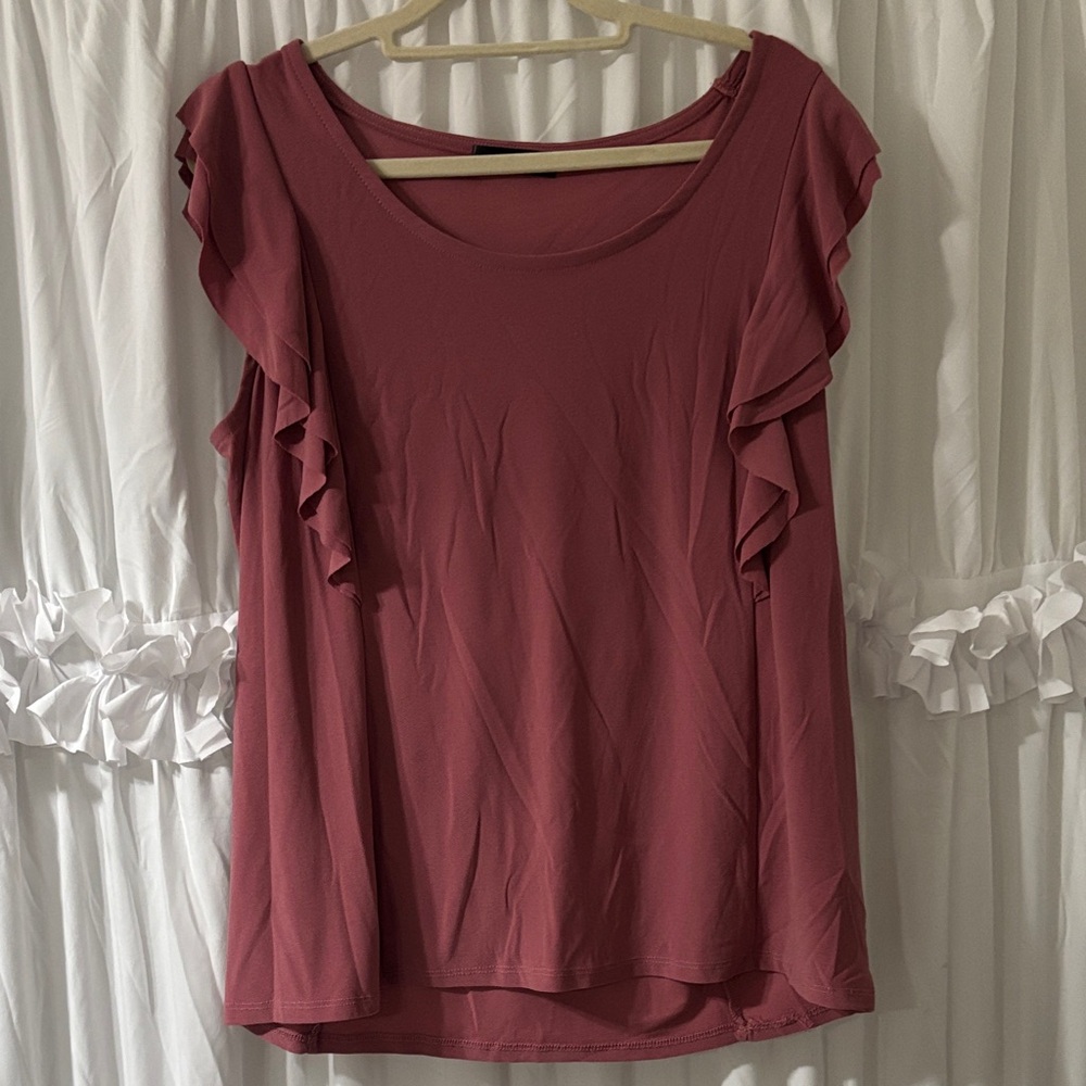 Ruffle Sleeve Scoop Neck Top - Rose